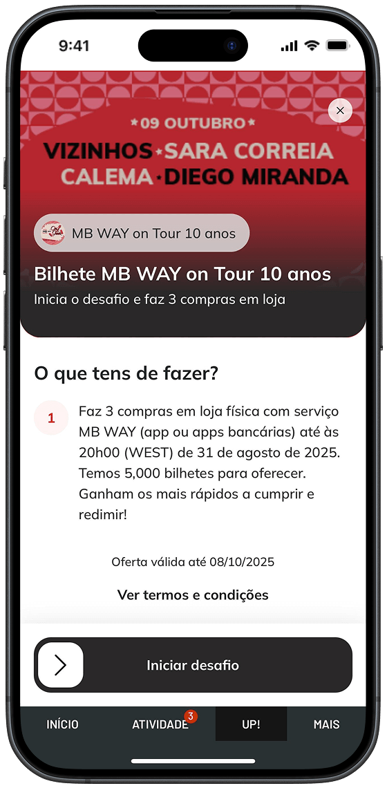 Mockup desafio MB WAY on tour